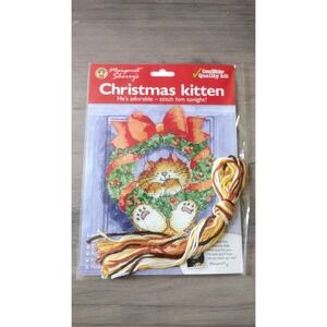 Margaret Sherry "Christmas Kitten" Cross Stitch Kit With Illustrated Paper Frame